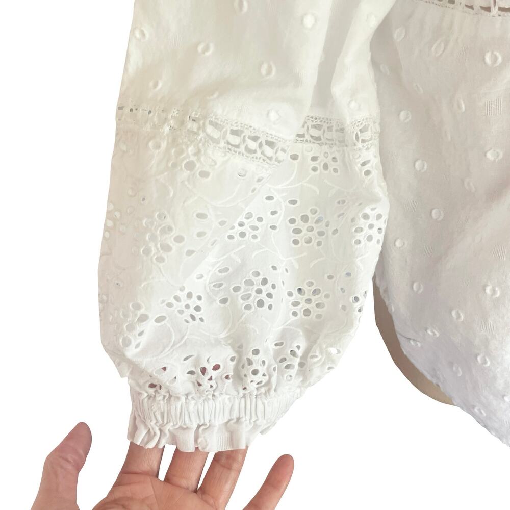 Vineyard Vines White Cotton Eyelet Button Up Top Cottagecore Boho Peasant Sz XL - Picture 7 of 12